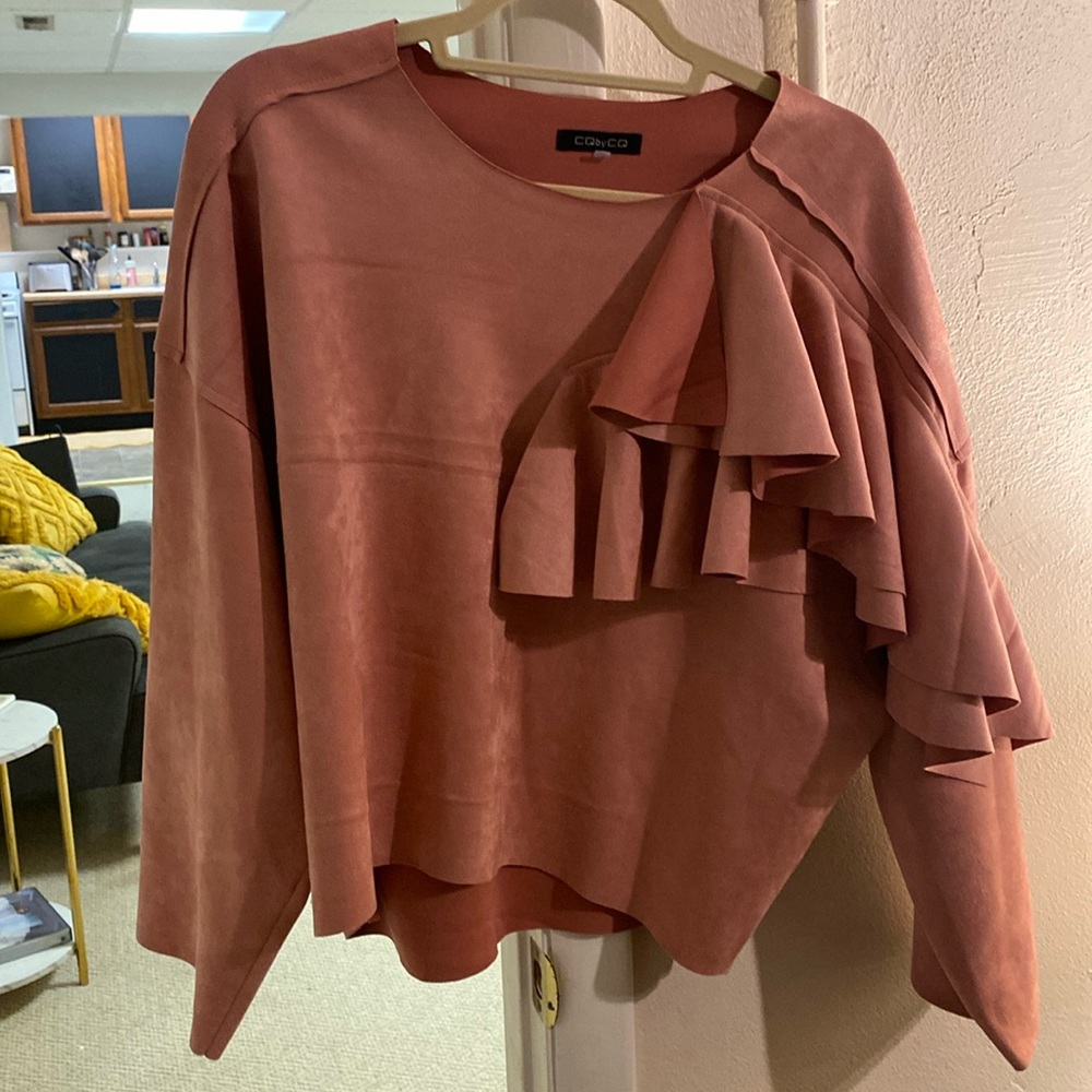 CQ by CQ Pink Velvet Ruffle Shirt